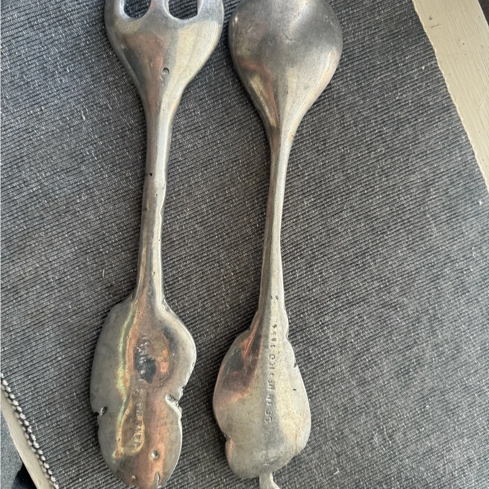 Metal Salad Servers, Fruit Design, Salad Serving Set with Large Spoon and Fork